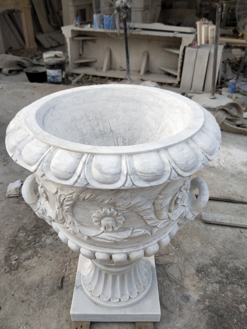 Hand-Carved Natural Marble Flower Pot | Garden Stone Planter